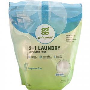 Grab Green 3 in 1 Laundry Detergent Pods, Fragrance Free 60 loads